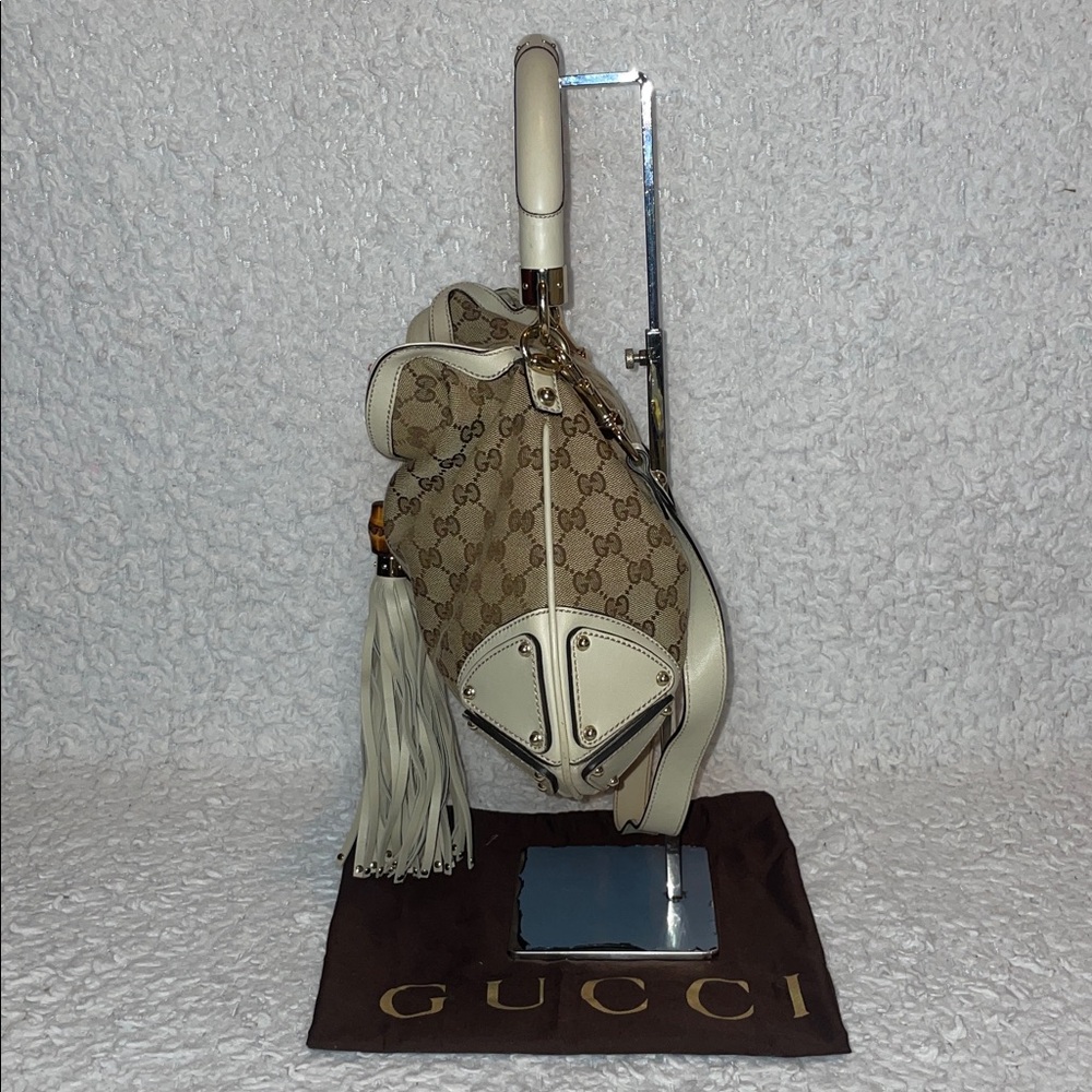 Gucci Indy Babouska Monogram Canvas & Leather Top Handle Tassel Hobo Bag - Picture 8 of 17